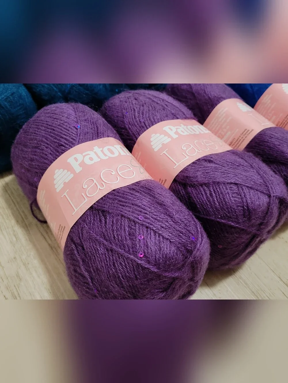 9 Skeins Patrons Lace Sequin Yarn Aquamarine Amethyst Onyx Sapphire 1.45 lb Lot